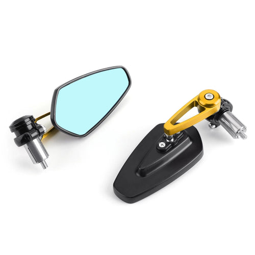 1 Pair 7/8" 22mm Gold Handle Bar End Side Rearview Mirrors for Motorcycle