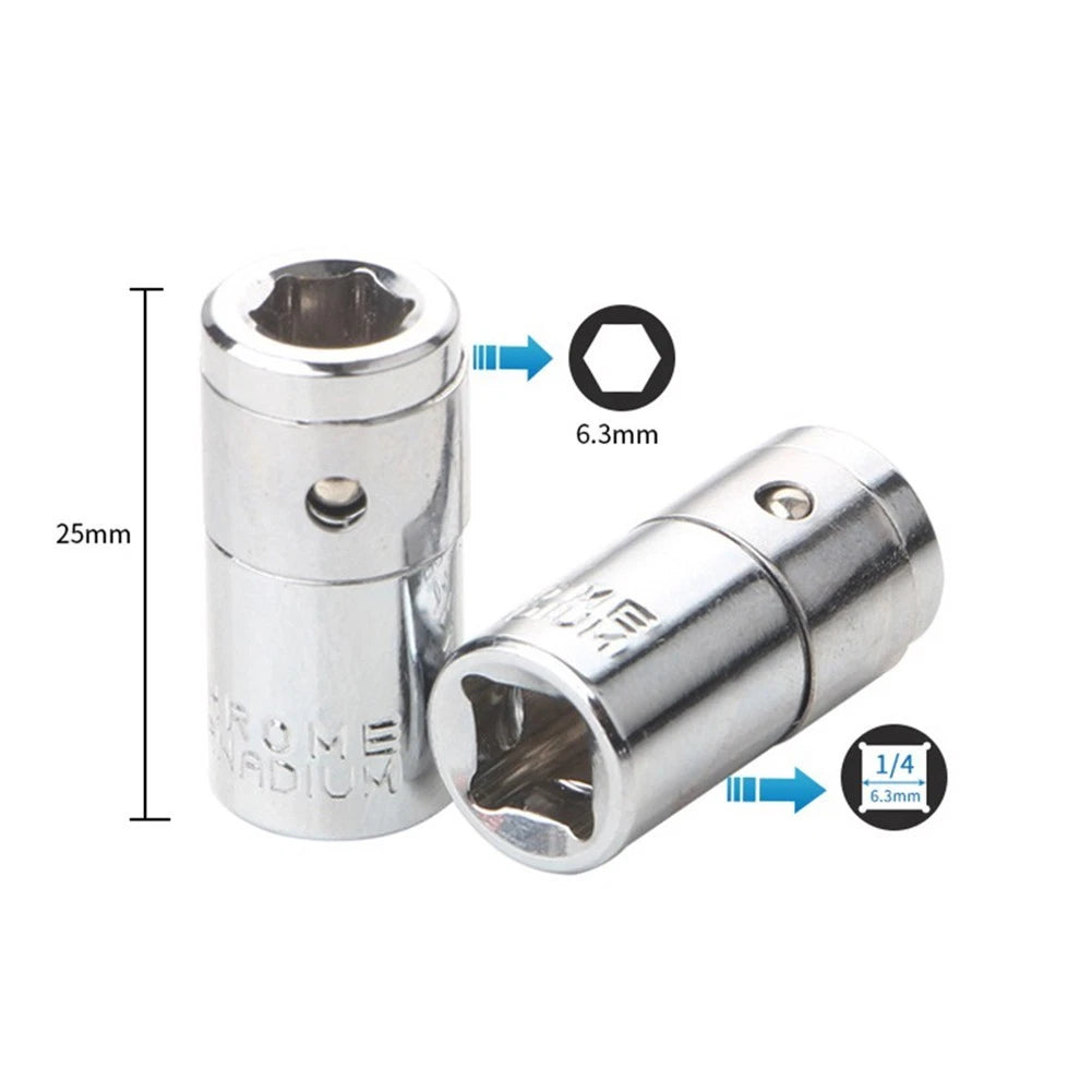 Set of 2 Drill Socket Adapters 1/4" Drive 25mm Chrome Vanadium Steel