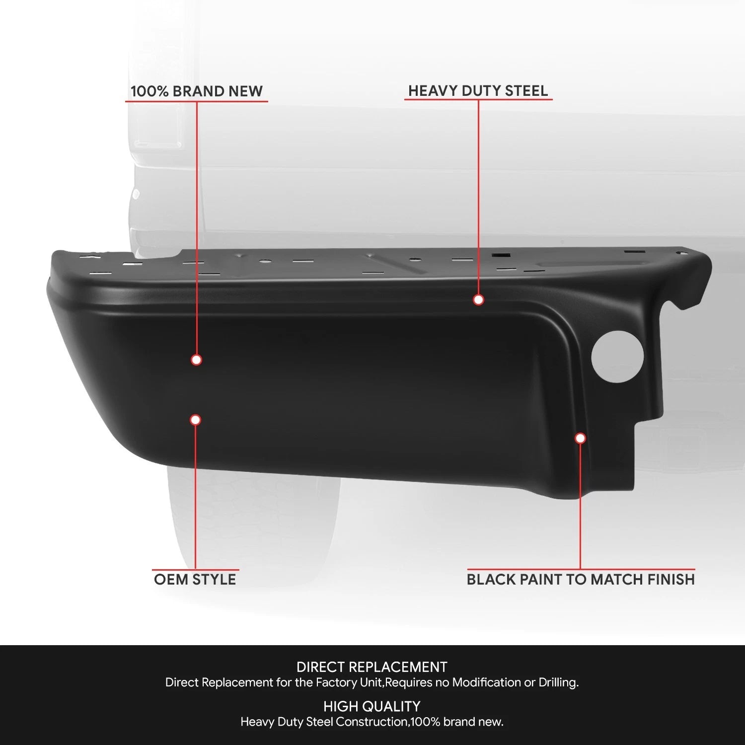 Rear Bumper Ends for Ford F-250 SD (2008–2016) w/o Sensor Holes, Black