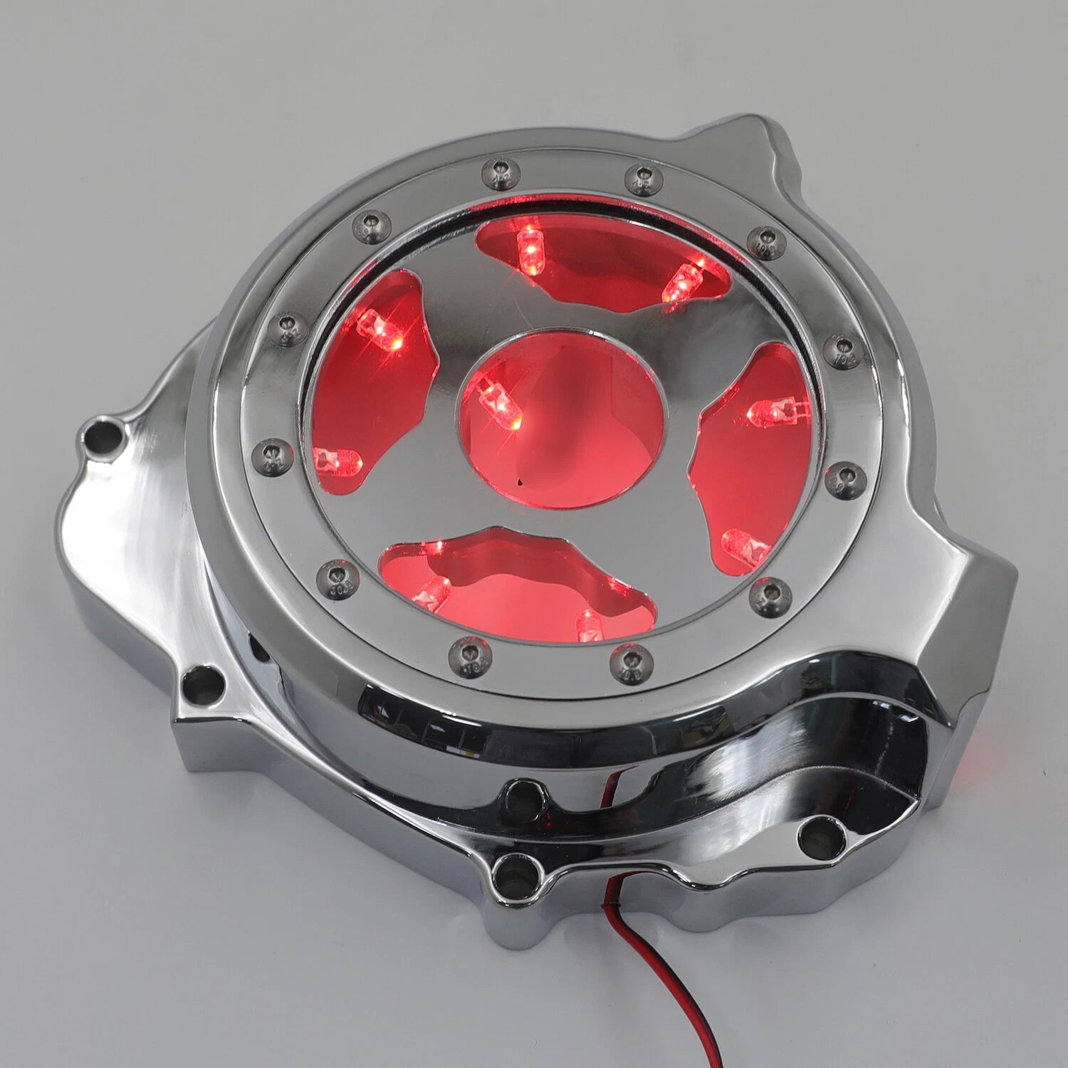 Chrome Left Engine Stator Cover with Red LED for Honda CBR 600RR (2003–2006)