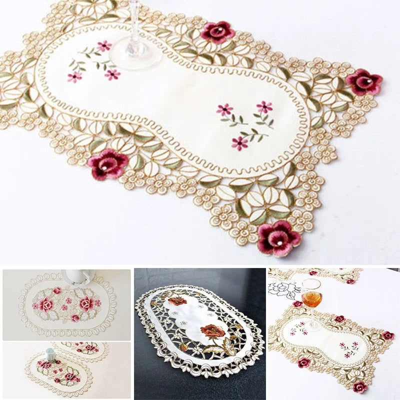 Set of 4 Oval/Rectangle Lace Floral Table Placemats 30x45cm Home Decor