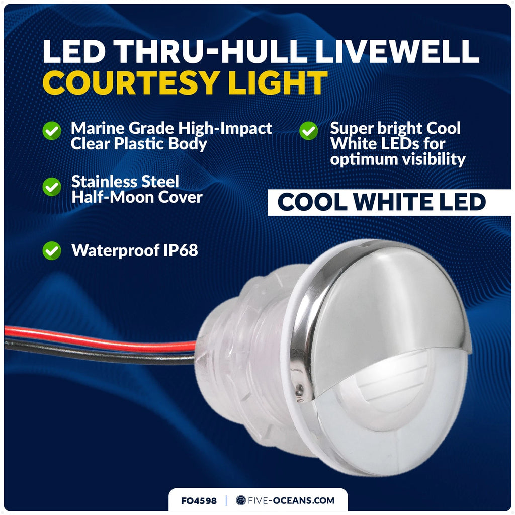 LED Boat Courtesy Lights Set of 2, 1-5/16" Round, White, Stainless Steel