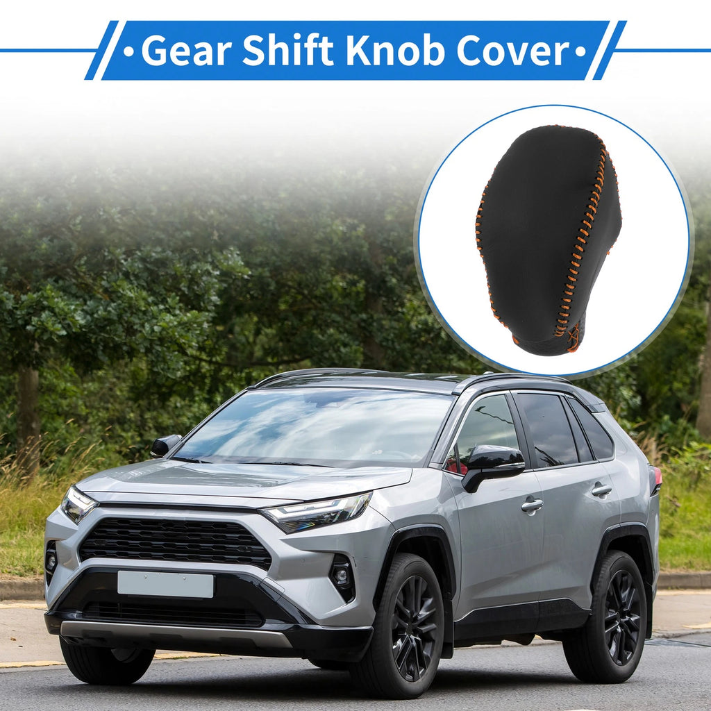 Gear Shift Knob Cover for Toyota RAV4 (2019–2024) Black Orange Faux Leather