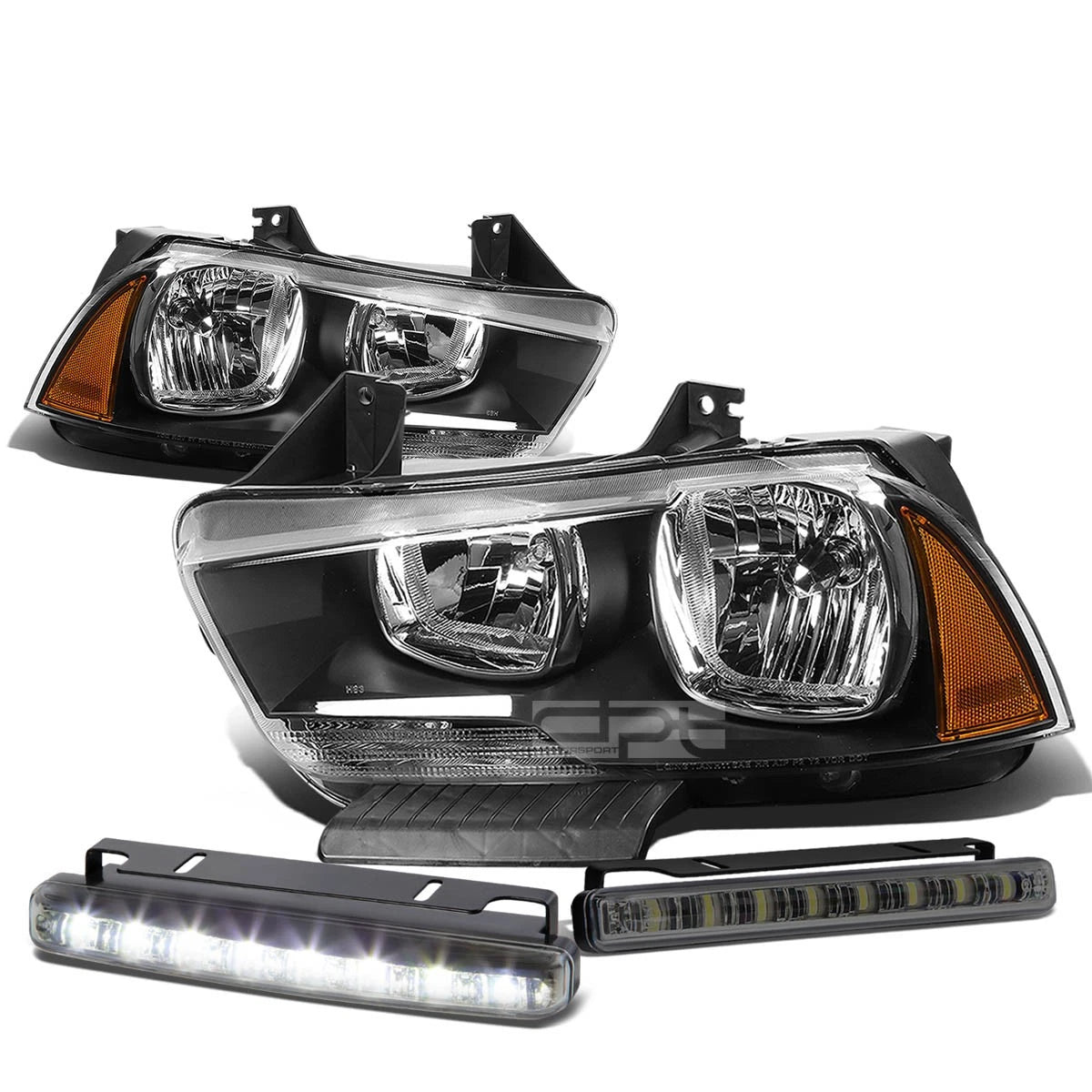 Headlight Set with Amber Corner & LED Fog Lights for Dodge Charger (2011–2014)