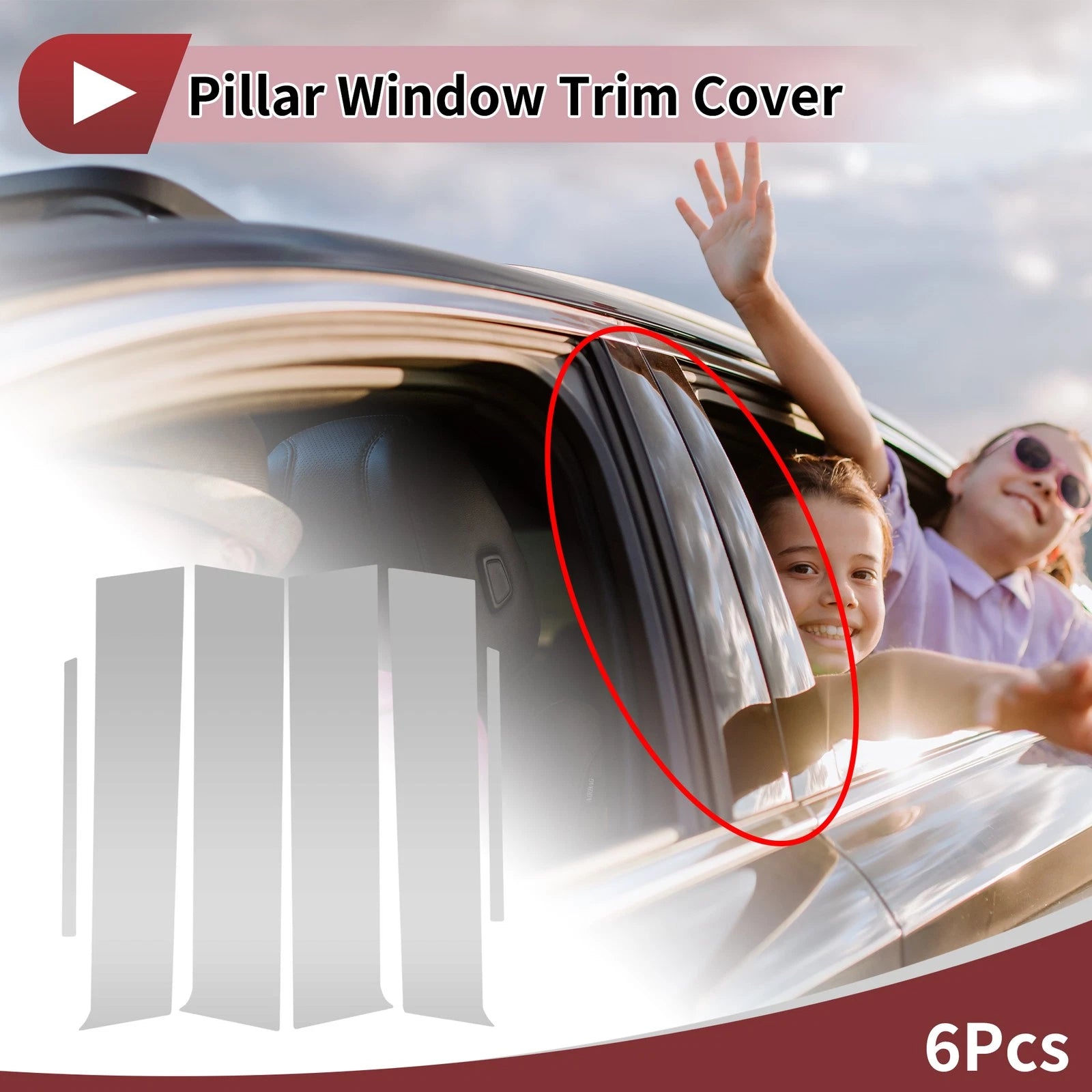 Set of 6 Car Door Pillar Window Trim for Toyota Aqua (2011–2019) Silver Tone