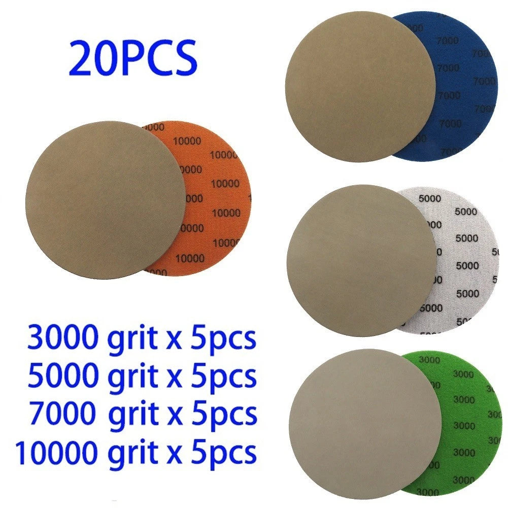 Set of 20 Sanding Discs 125mm for Various Grains (3000/5000/7000/10000)