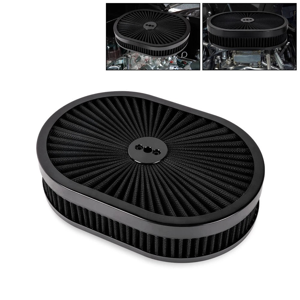 12" Oval Super Flow Thru Air Cleaner for Ford SBC (5-1/8 Carb Neck)