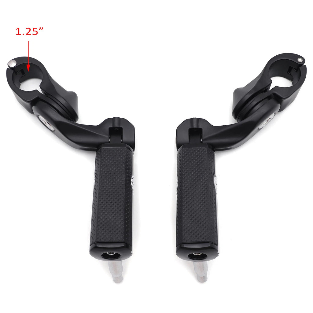 1-1/4" Chrome Black Short Angled Gear Skull Foot Pegs for Motorcycle