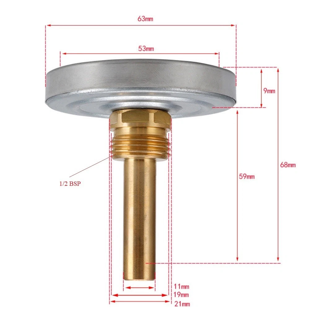 Metal Thermometer Test Meter for Boiler (6.3cm x 6.3cm x 6.7cm)