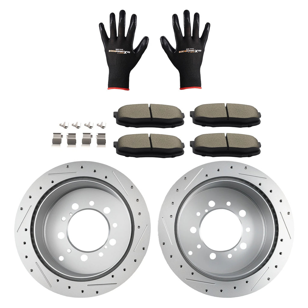 Rear Drilled Brake Rotors + Ceramic Brake Pads Set for Toyota Land Cruiser/Sequoia (2008–2021)