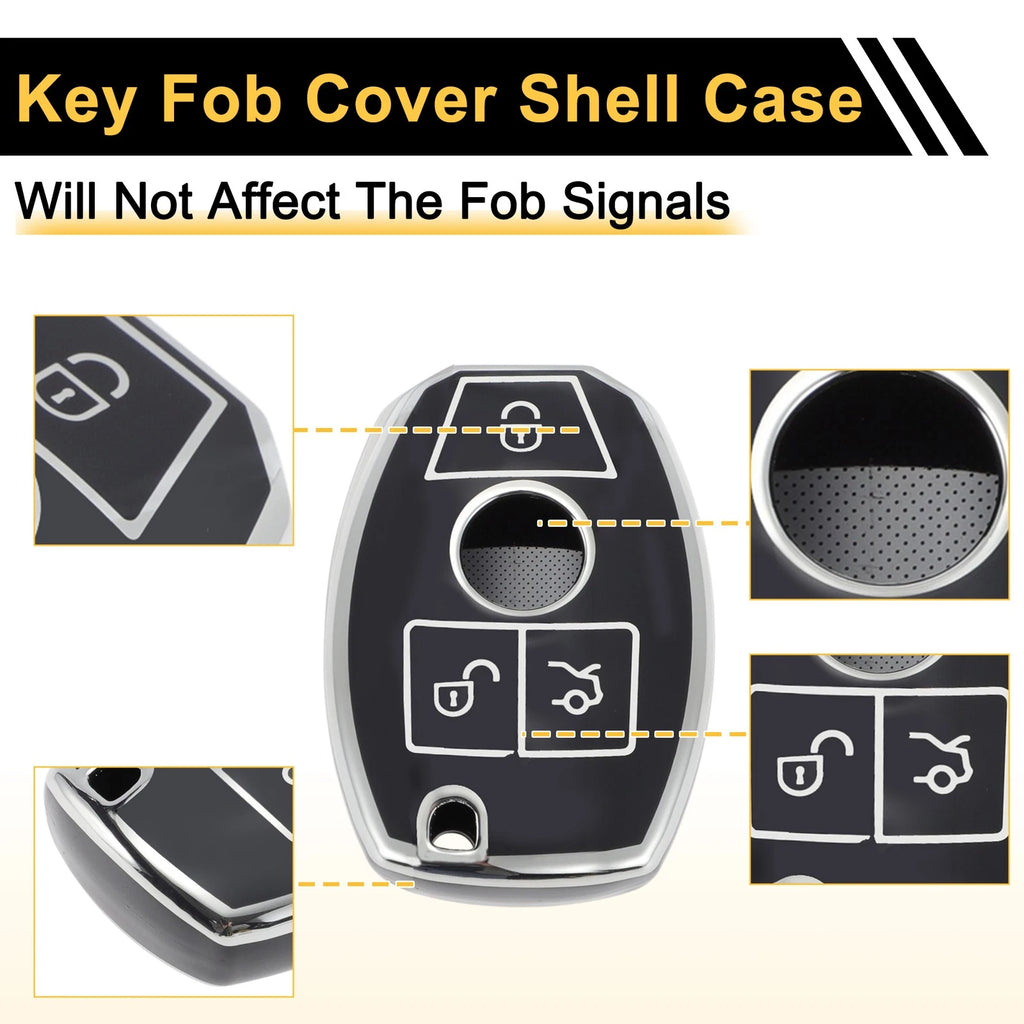 Car Key Case for Mercedes-Benz A/B/C/E/G/K/M/R/S/V/W/X Class/AMG/CL (3 Buttons)