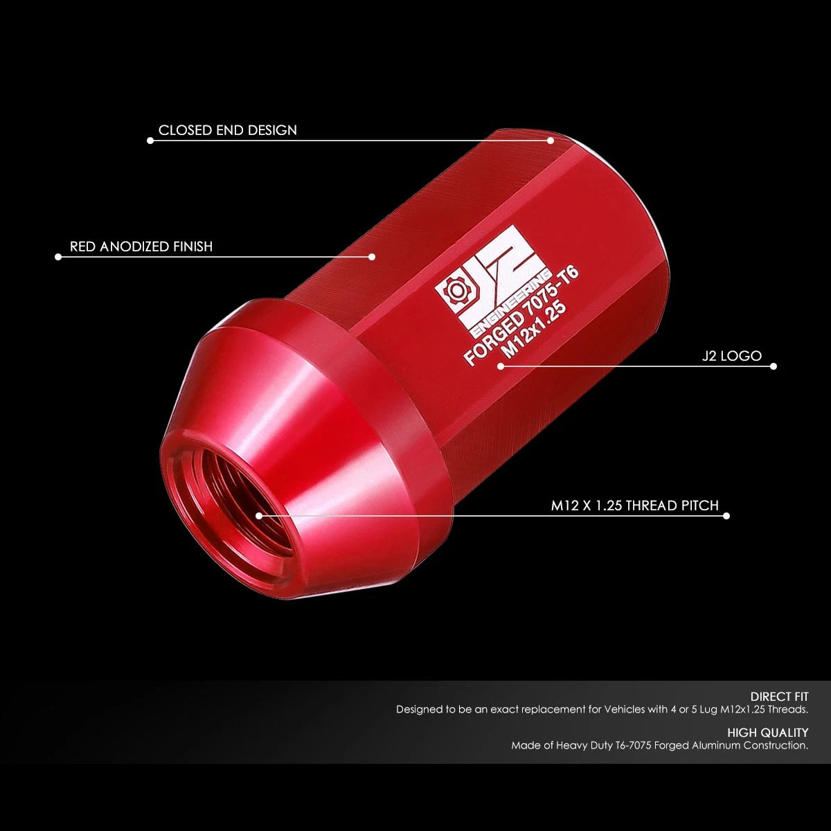 Set of 20 Closed End Lug Nuts M12 X1.25 25mm OD for J2 Engineering