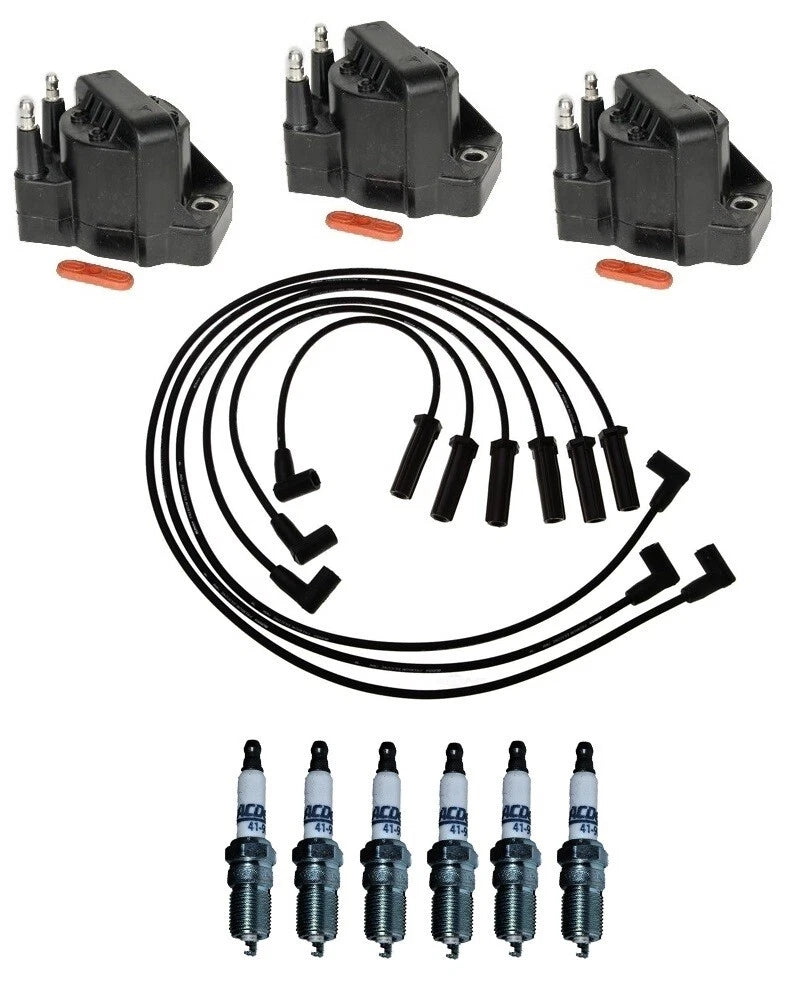 Ignition Wires & Coils Set of 3 with 6 Spark Plugs for Buick Chevy Pontiac (3.8L V6)