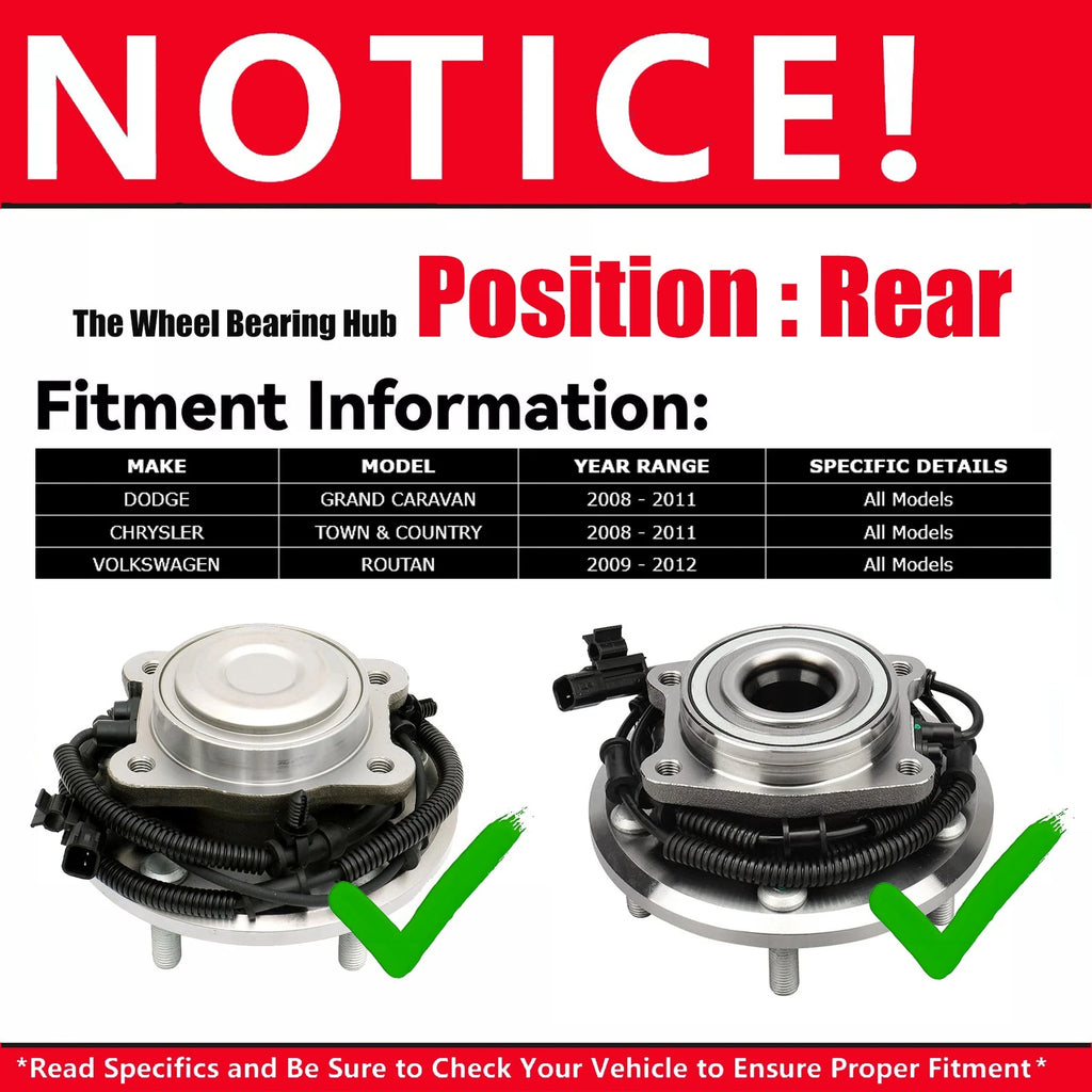 2X Rear Wheel Bearing Hub for Chrysler Town & Country, Dodge Grand Caravan (2008–2011)