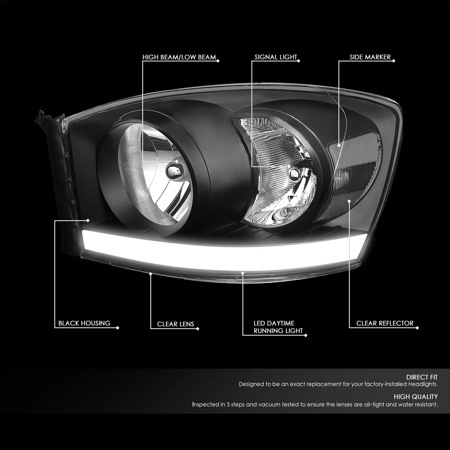 LED DRL Headlight for Dodge Ram 1500 (2006–2009) + Tool Box