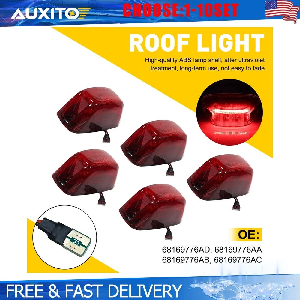 Set of 4 Red LED Cab Rear Roof Marker Lights for Ram ProMaster 1500 2500 3500 (2014–2023)