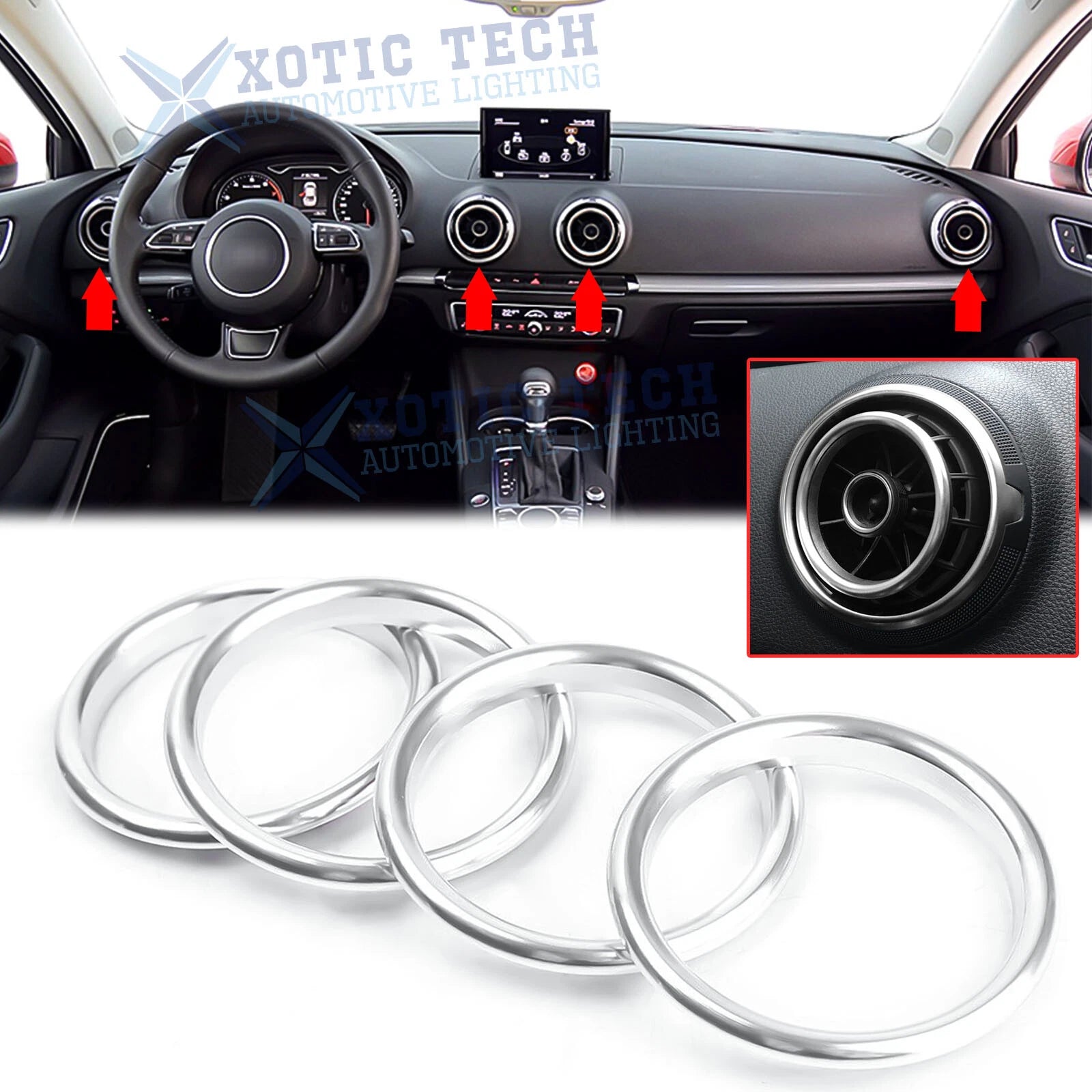 Interior Silver Air Vent Outlet Ring Cover Trim for Audi A3 (2013–2019)