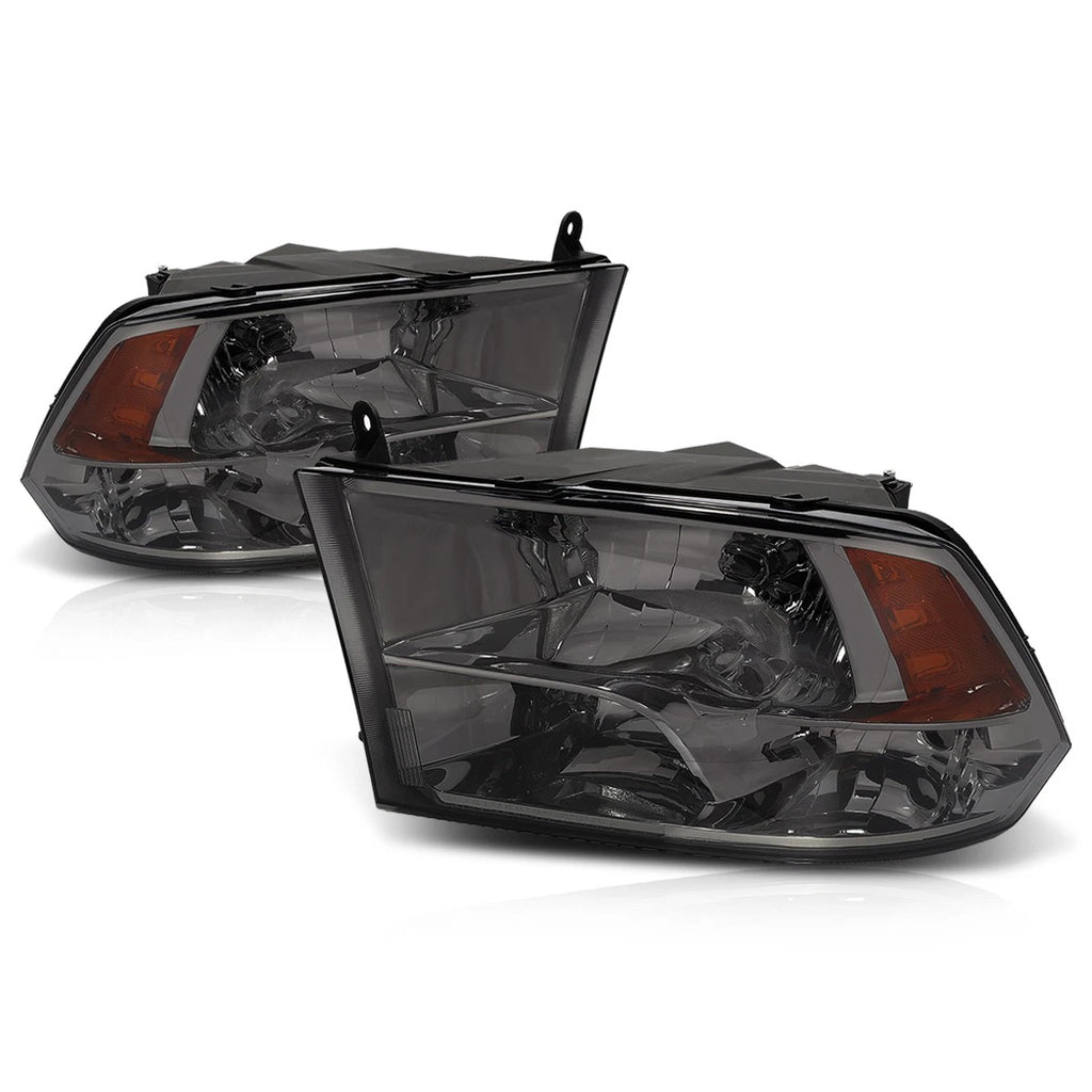 Smoked Lens Amber Side Corner Quad Headlight Set for Dodge RAM Pickup (2009–2018)