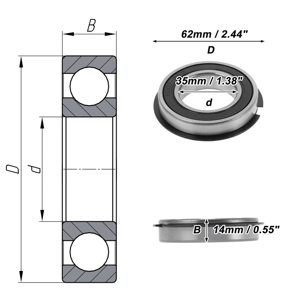 6007NR2RS Deep Groove Ball Bearing for Scooter Skateboard Wheel (35x62x14mm)