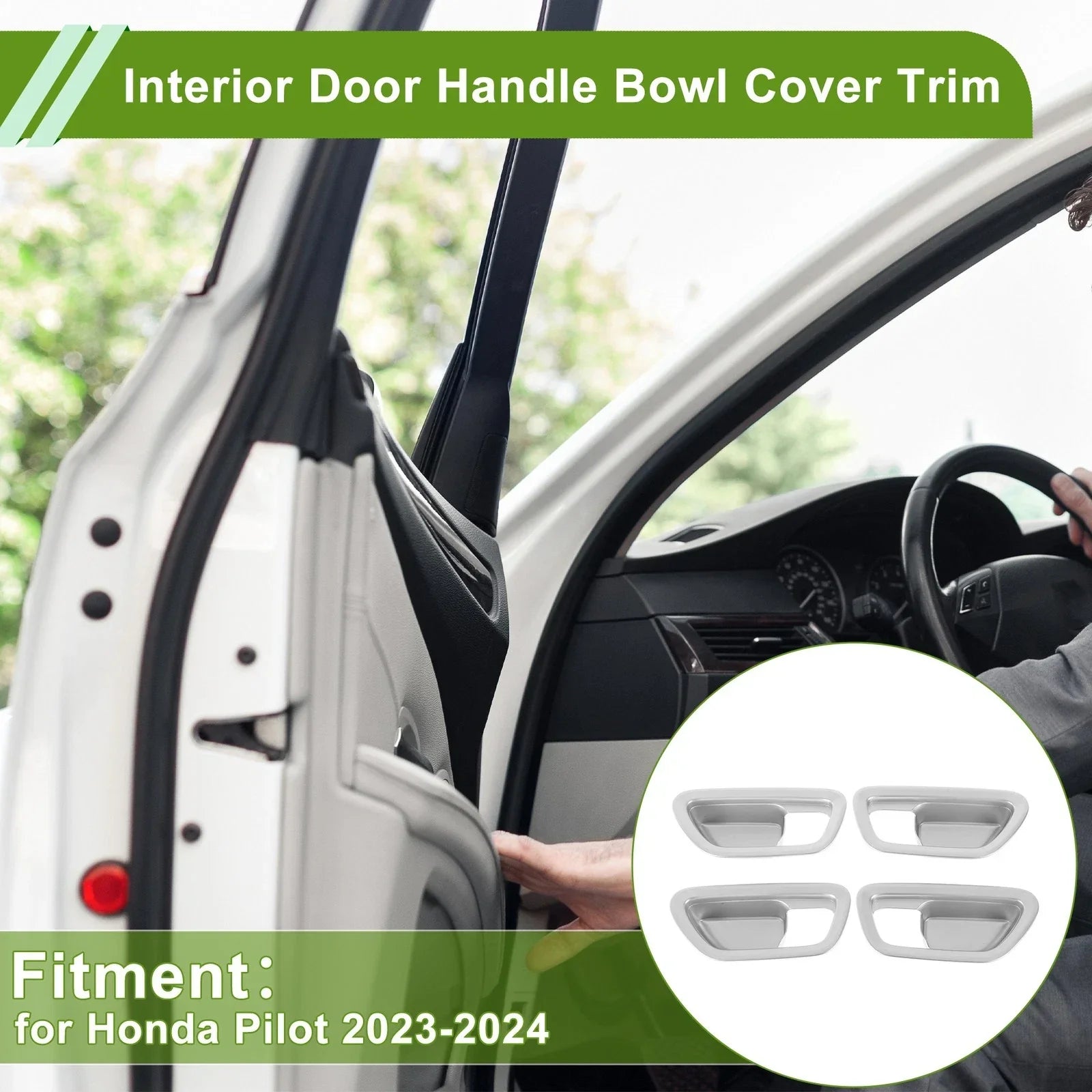 Interior Door Handle Bowl Cover Trim for Honda Pilot (2023-2024) Silver ABS