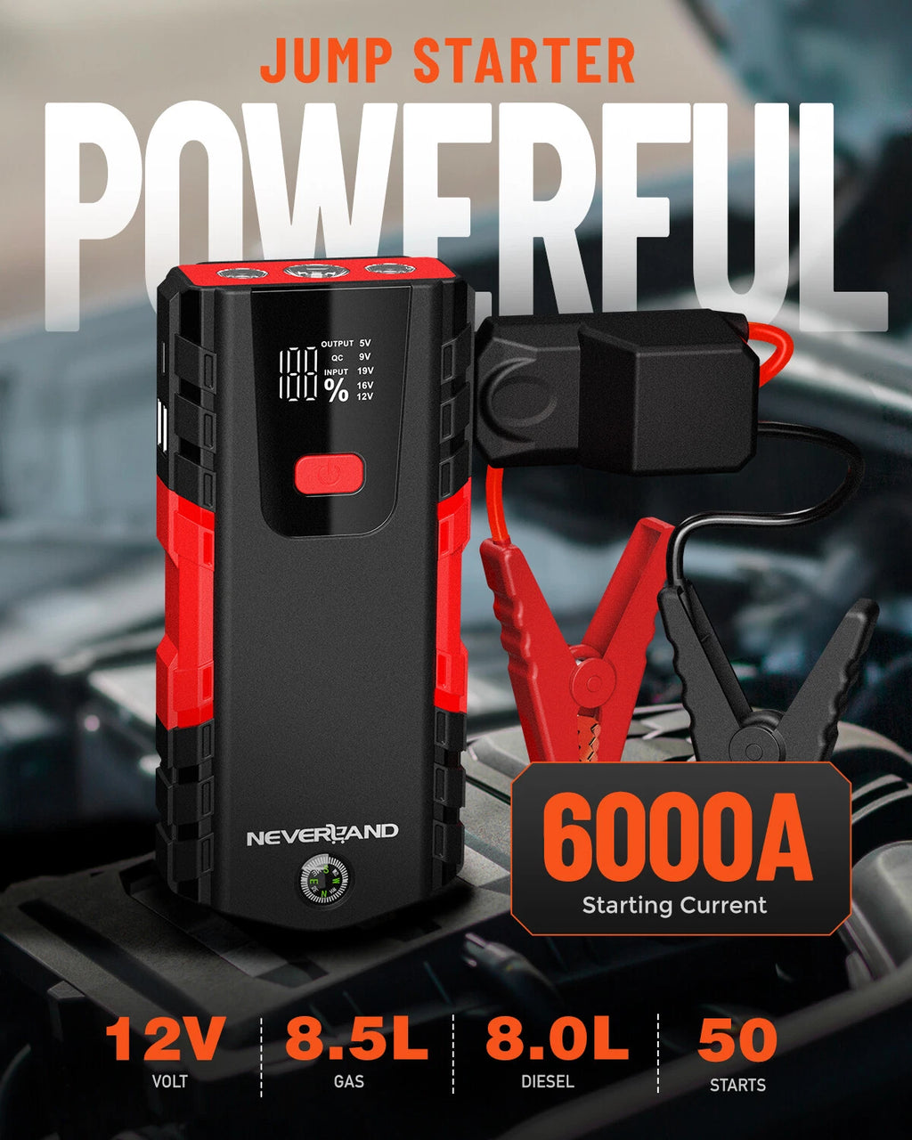 Car Battery Jump Starter for Universal Use (100000mAh, 2 USB Ports)