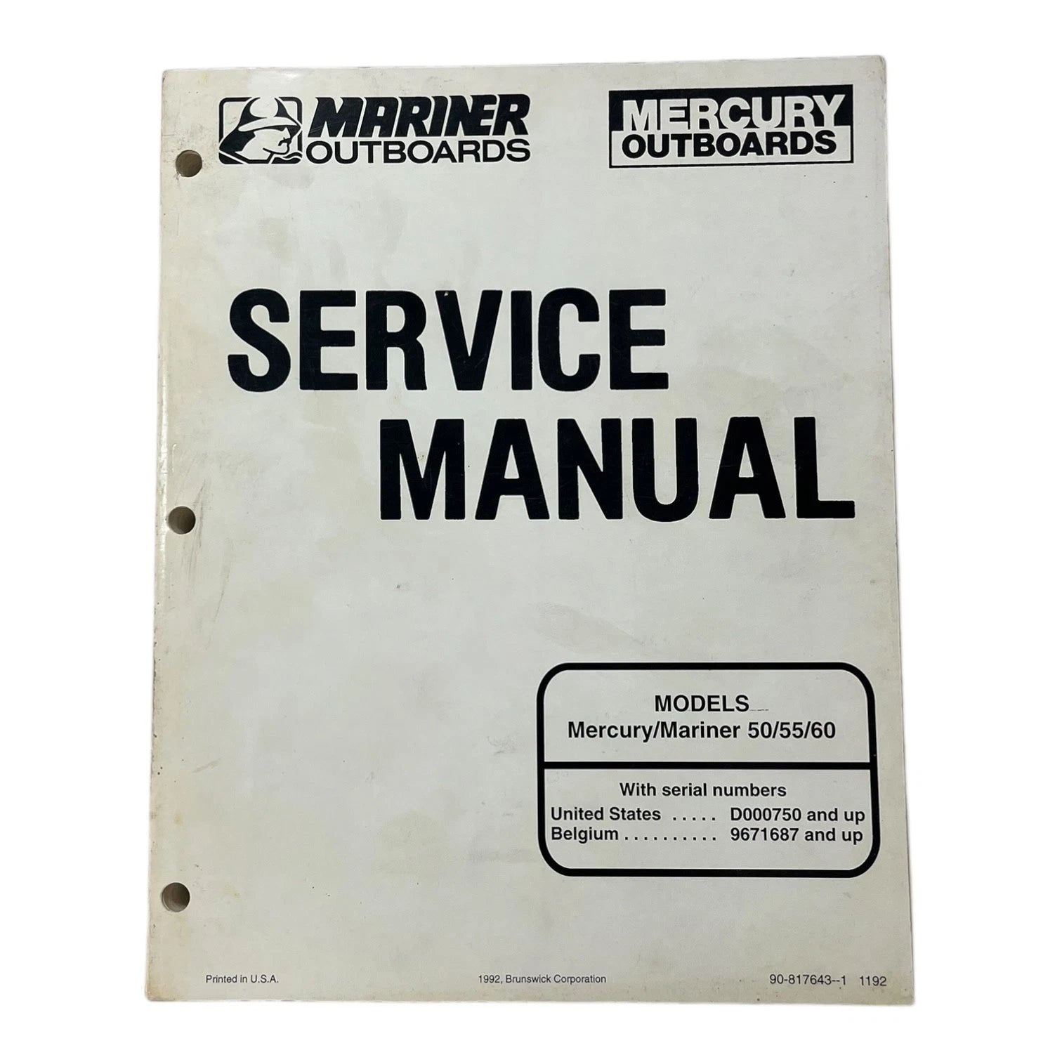 Service Manual for Mercury Mariner Outboards (1990–1992) 90-817643--1 1192