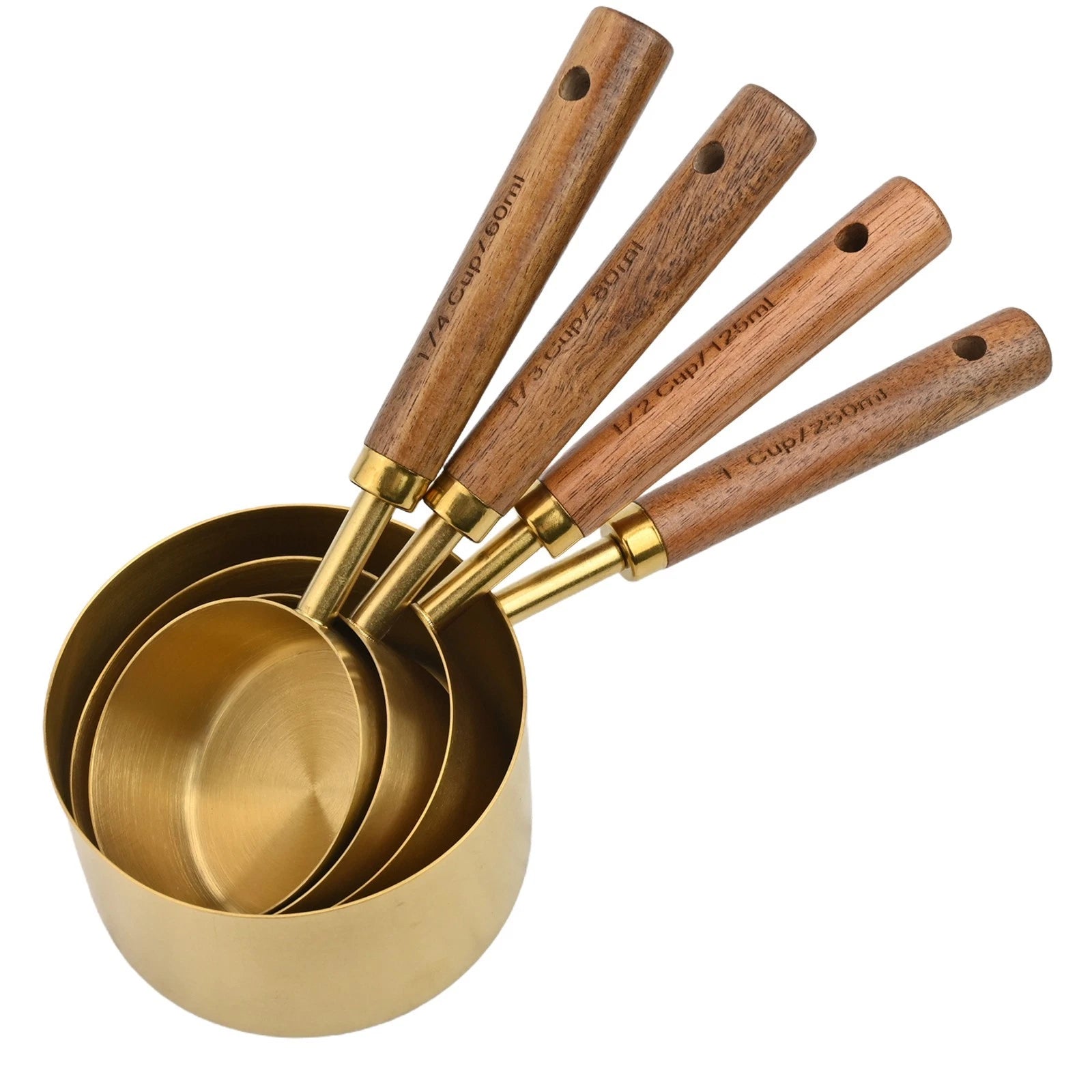 Set of 4 Stainless Steel Measuring Spoons with Wood Handle