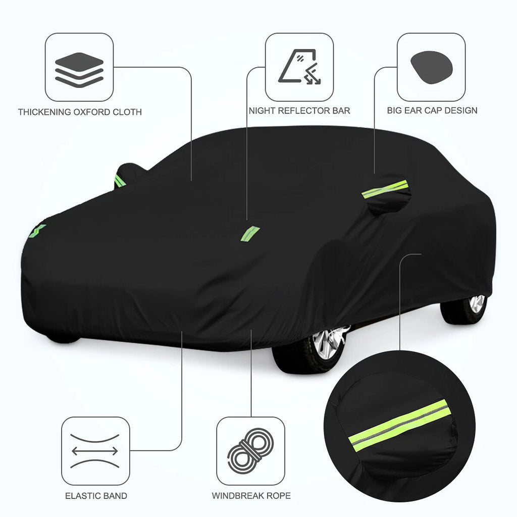 Car Cover for Hatchback (190T Black, Waterproof, Reflective Strip)