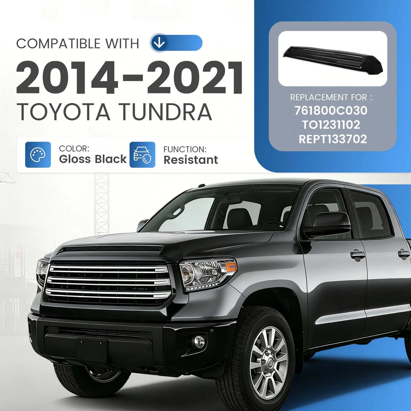 Glossy Black Front Upper Grille Hood Bulge Scoop for Toyota Tundra (2014–2021)