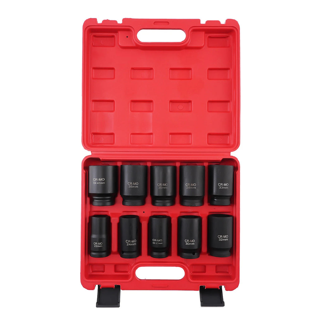 10pcs 6-Point Drive Deep Impact Socket Set Metric 22mm-24mm-27mm-41mm