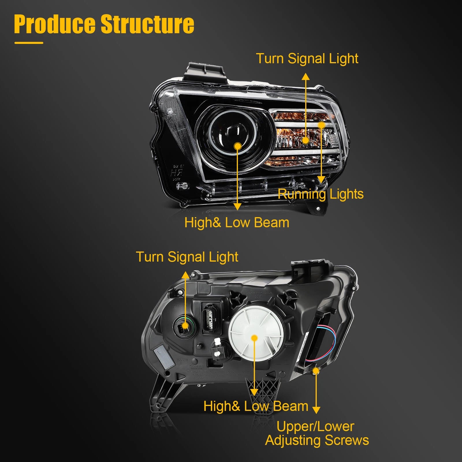 LED DRL Headlight for Ford Mustang (2013–2014) Black Housing Left Side