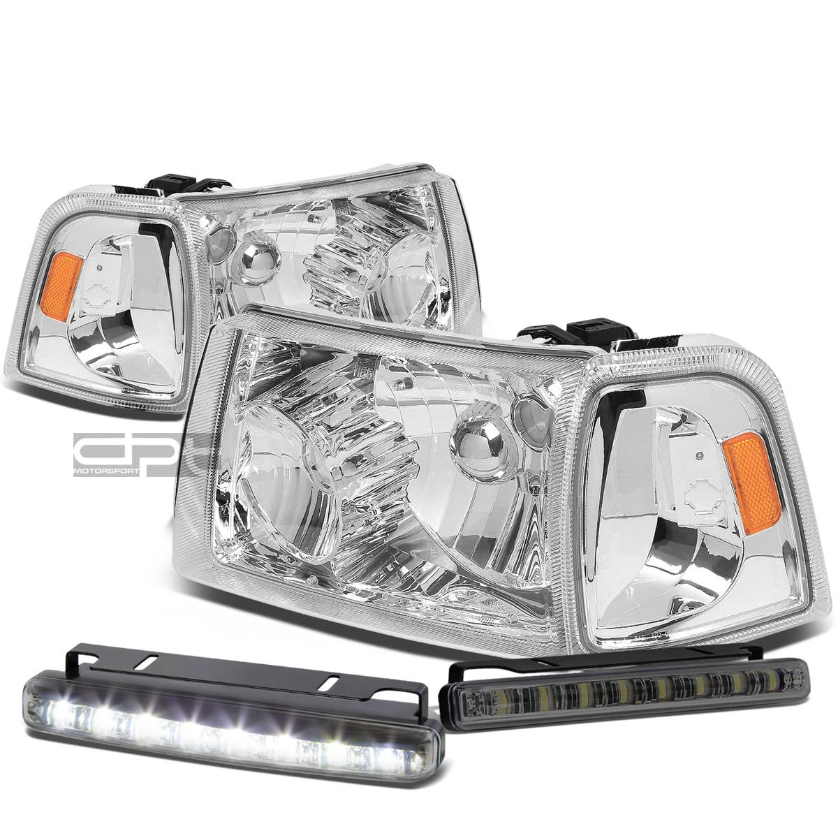 Chrome Housing Headlight, Amber Corner, Smoked LED Fog Light Kit for Ford Ranger (2001–2011)