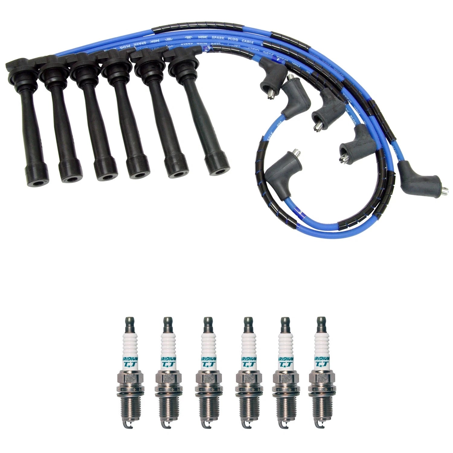 NGK 7mm Wire Set & Denso Iridium Spark Plug Kit for Sportage Limited (2005–2010)