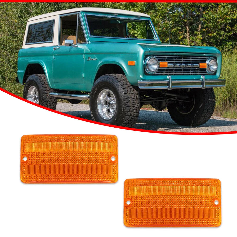 Pair Amber Front Turn Signal Light Lenses for Ford Bronco (1969–1977)