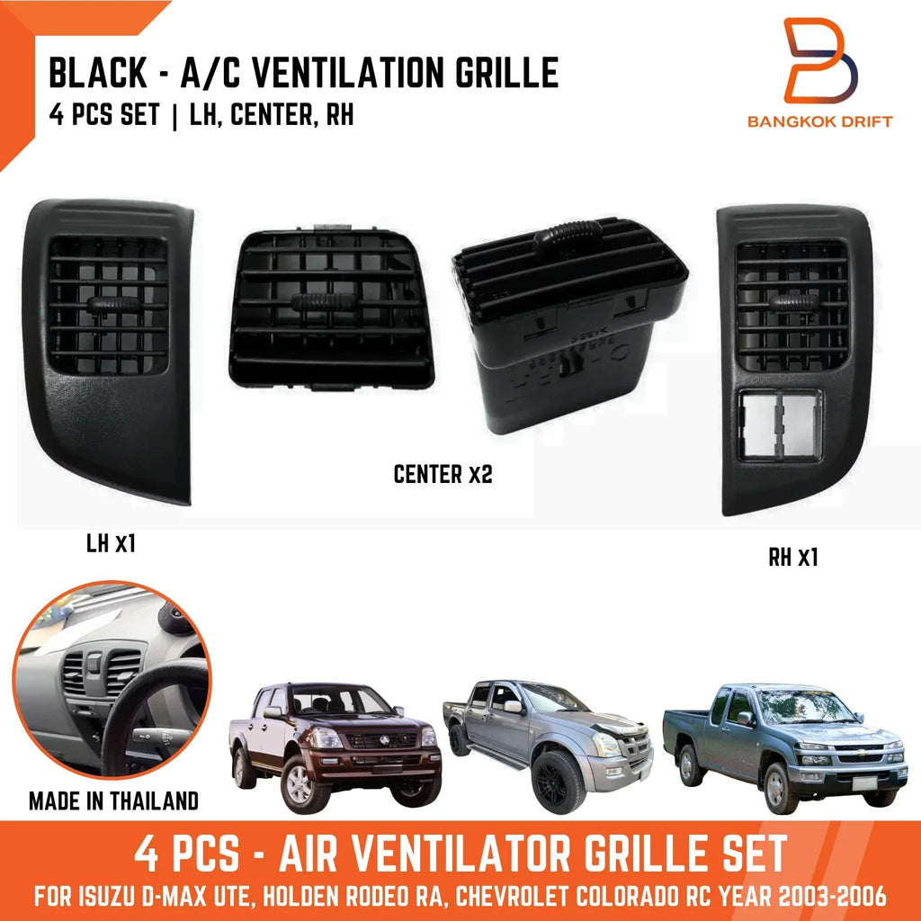4x Black Dashboard Air Vents for Holden Rodeo, Isuzu D-Max (2003-2006)