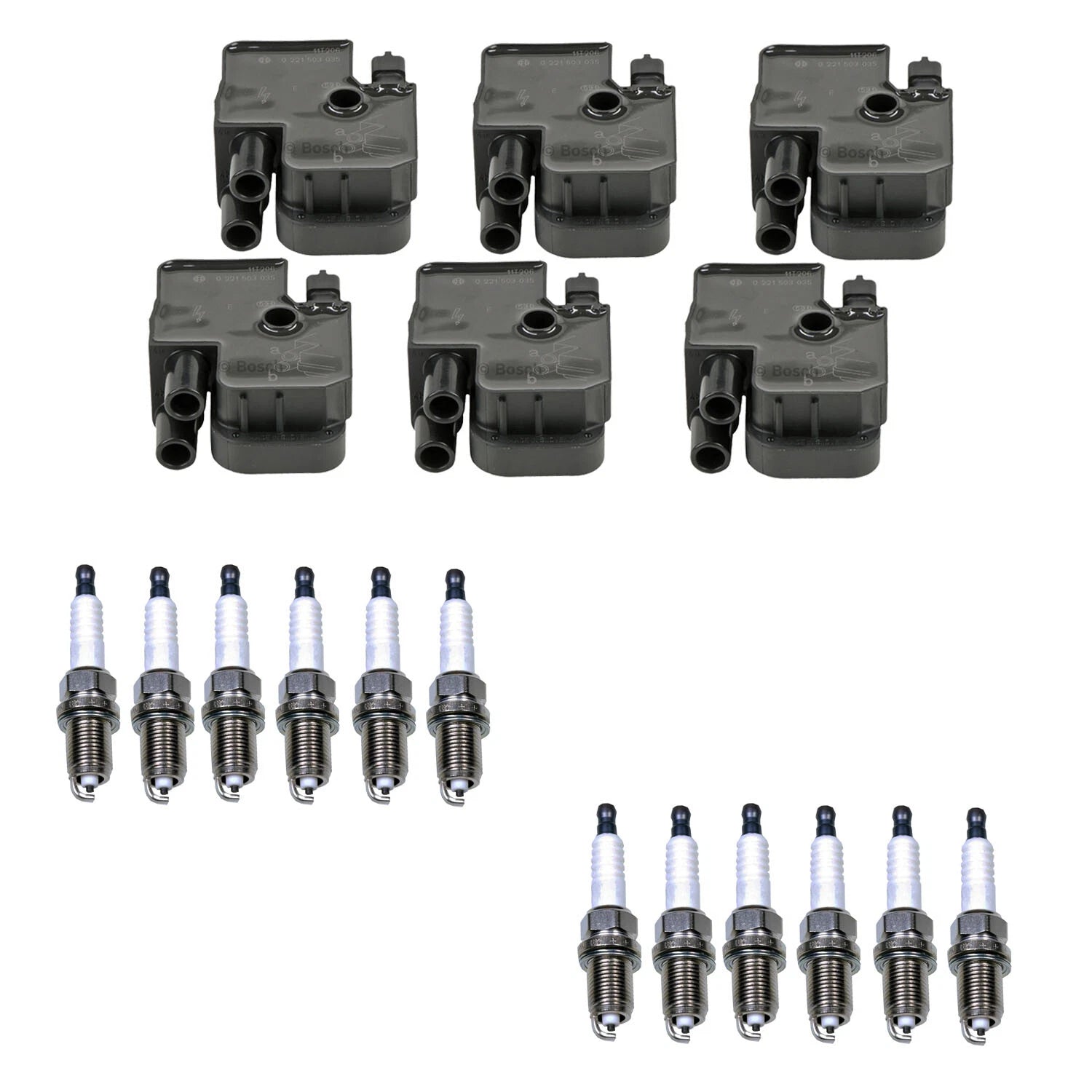 Set of 6 Ignition Coils & 12 U-Groove Spark Plugs for Mercedes W203 C32 AMG (2001–2007)