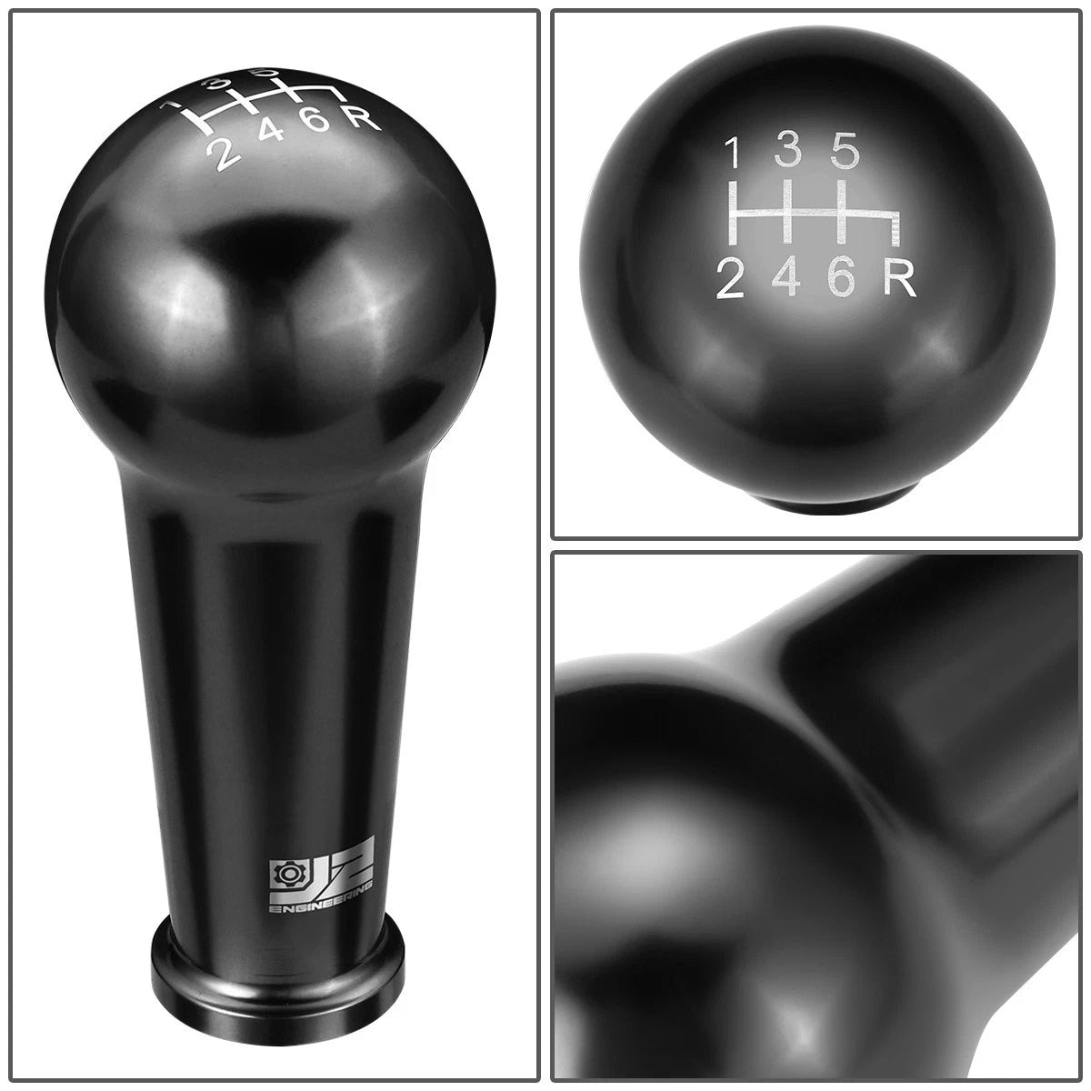46mm 6-Speed Aluminum Black Shift Knob for Universal Fit (M8 M10 M12)