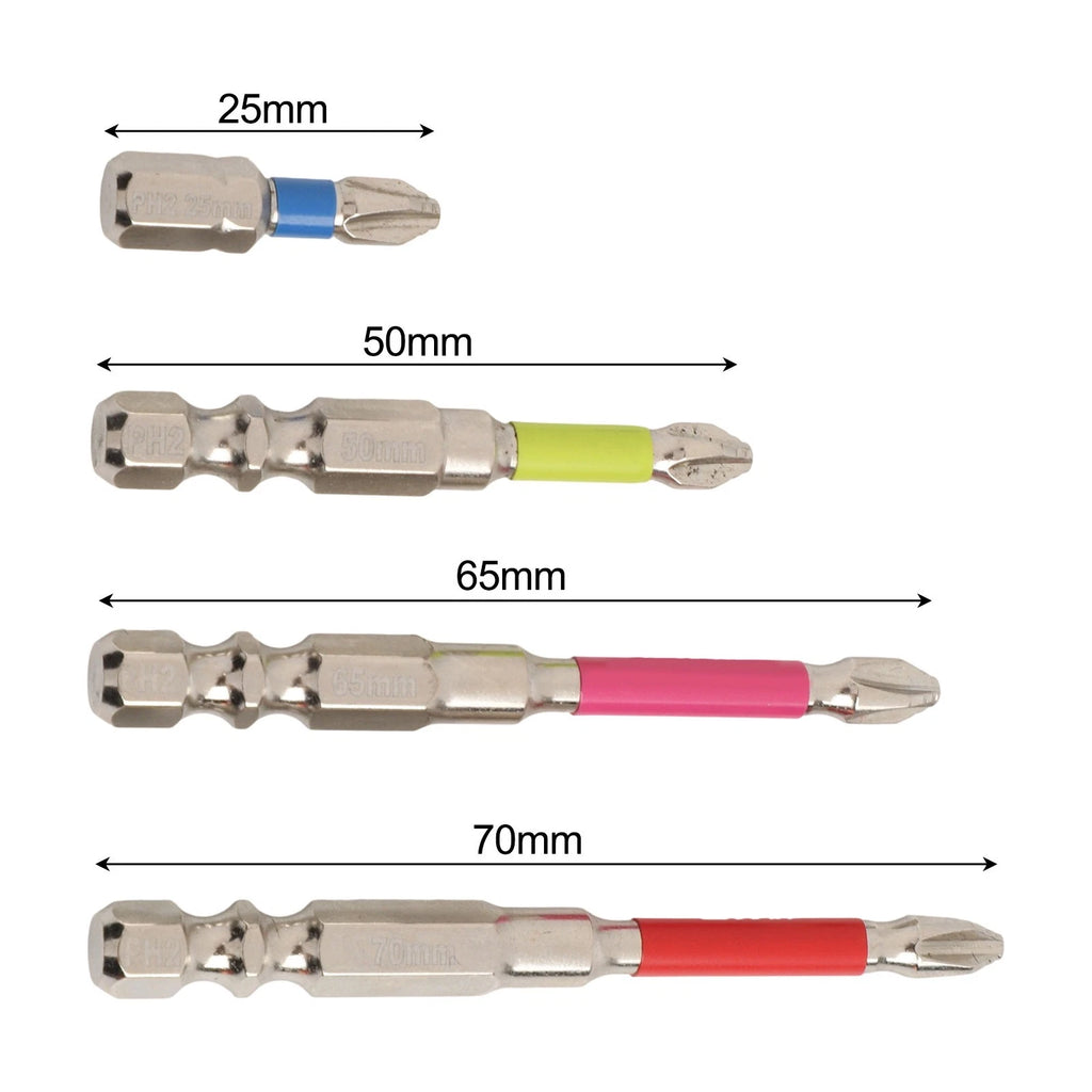Set of 4 Magnetic PH2 Cross Screwdriver Bits for Electric Screwdrivers