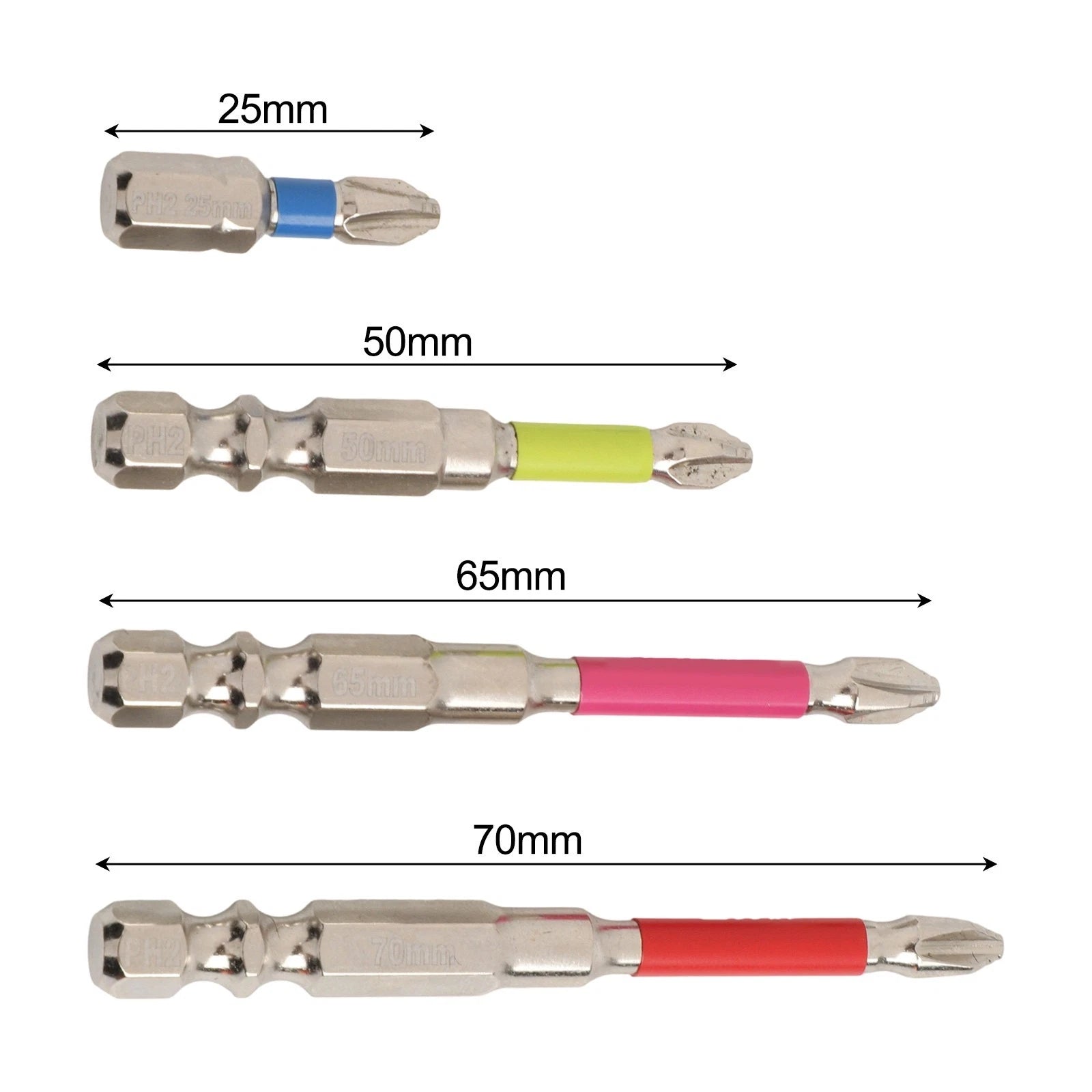 Set of 4 Magnetic PH2 Cross Screwdriver Bits for Electric Screwdrivers