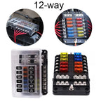 12-Way Blade Fuse Box Holder with LED Indicator for Car Boat (12V 32V)