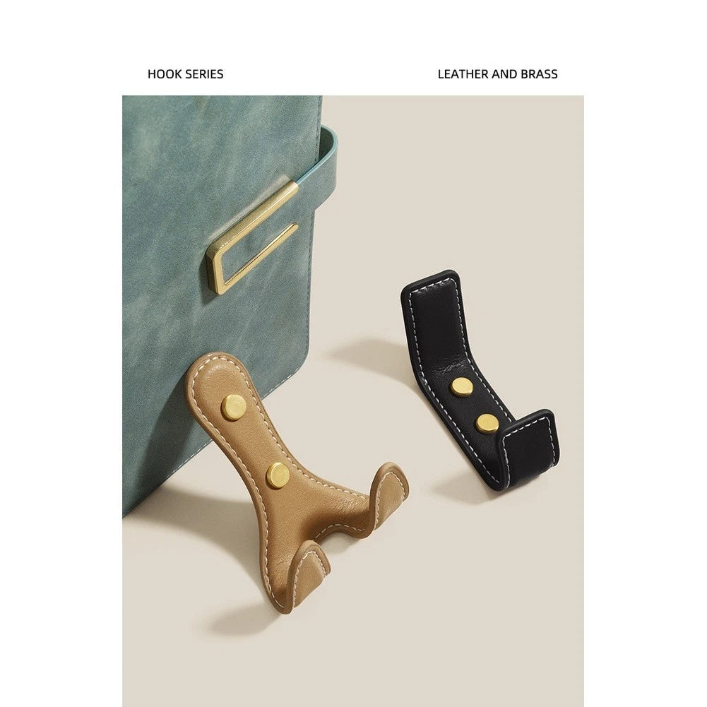 Set of 2 Modern Two-Bar Wall Hooks with Leather Detail for Entryway