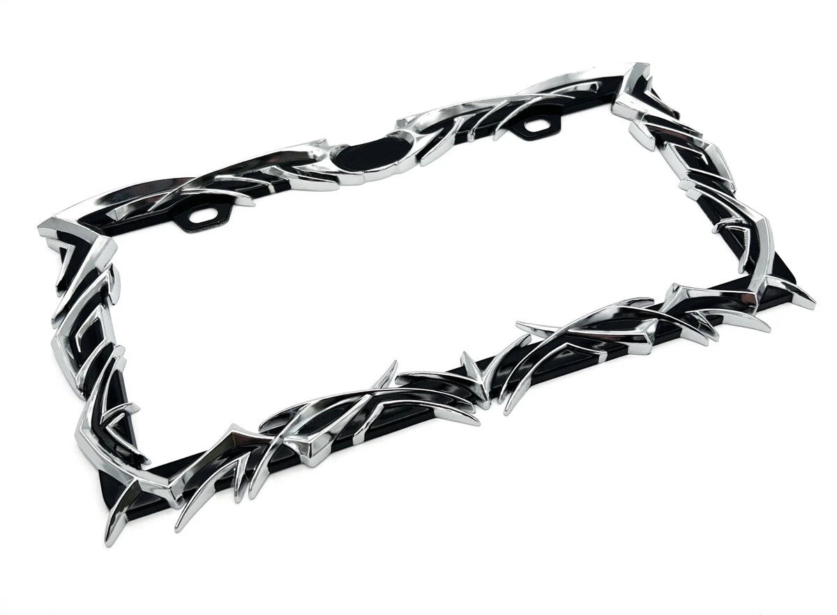Metal License Plate Frame Black Chrome Tribal Flame for Car Truck SUV