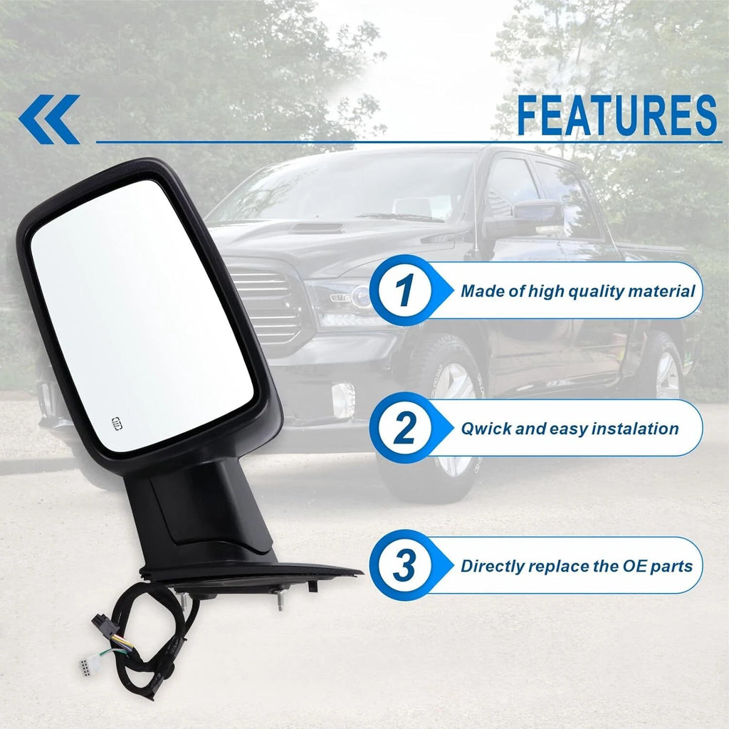 Set of 2 Mirrors for Ram 1500 (2013–2019) Manual Fold Power Adjust Heated