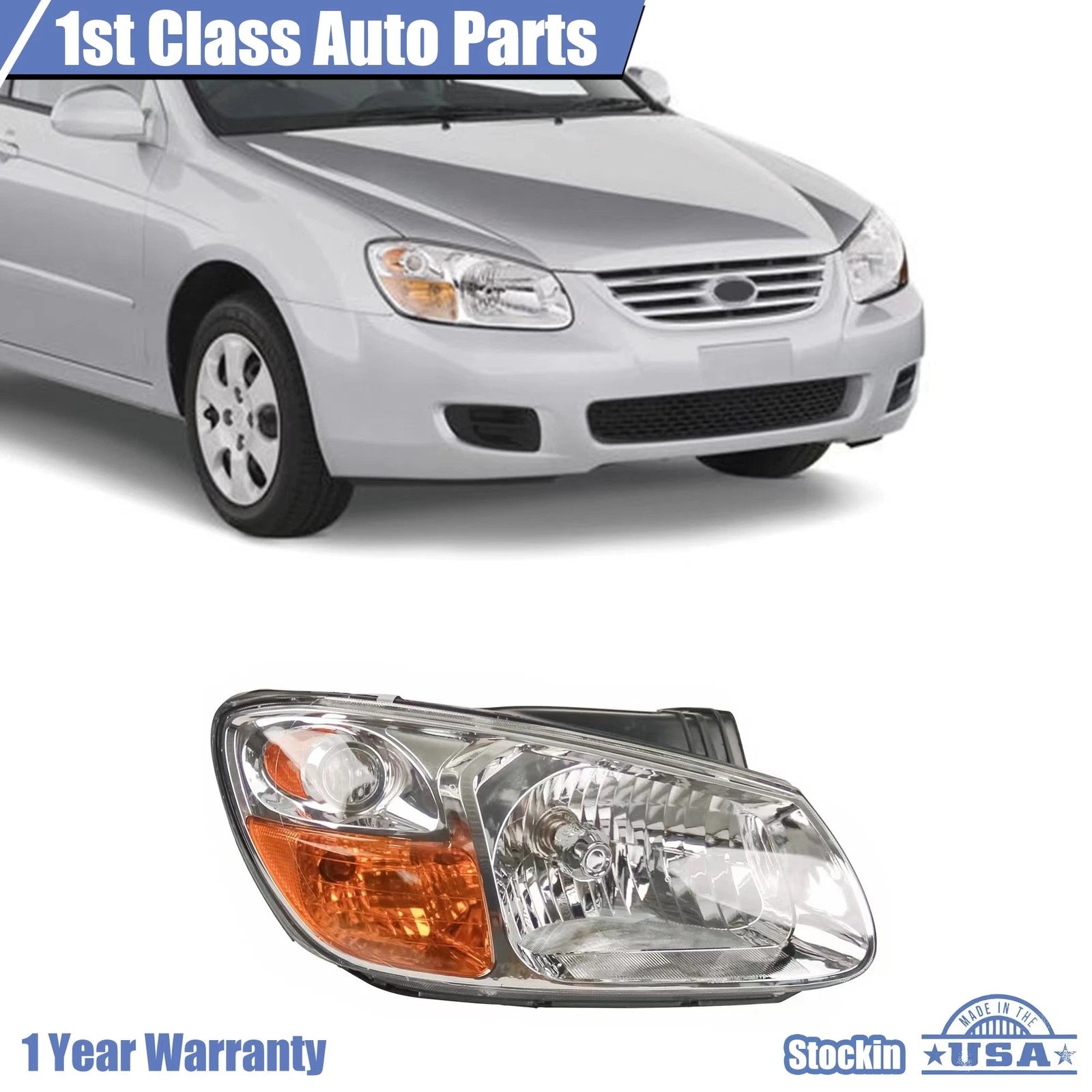 Right Headlight Assembly for Kia Spectra (2007–2009) - Clear Lens, Halogen
