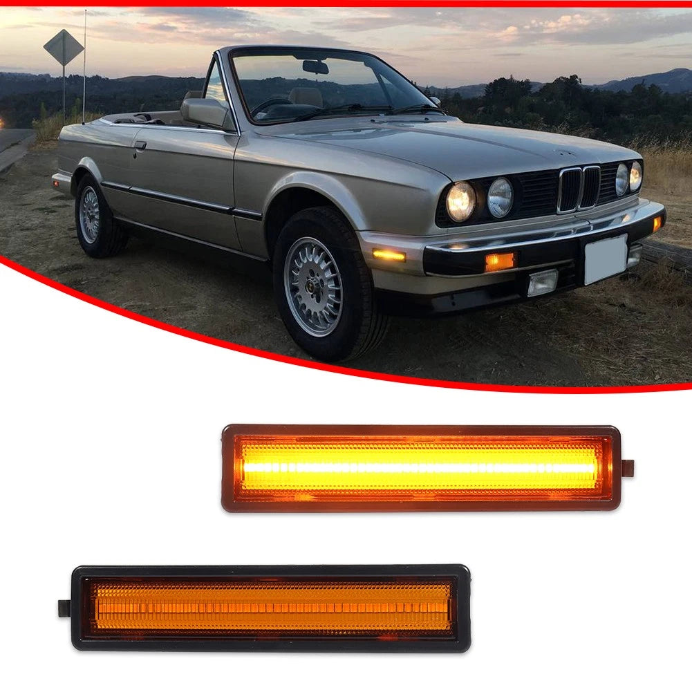 2X Amber LED Front Bumper Side Marker Lights for BMW E30 E32 E34 (1982–1996)