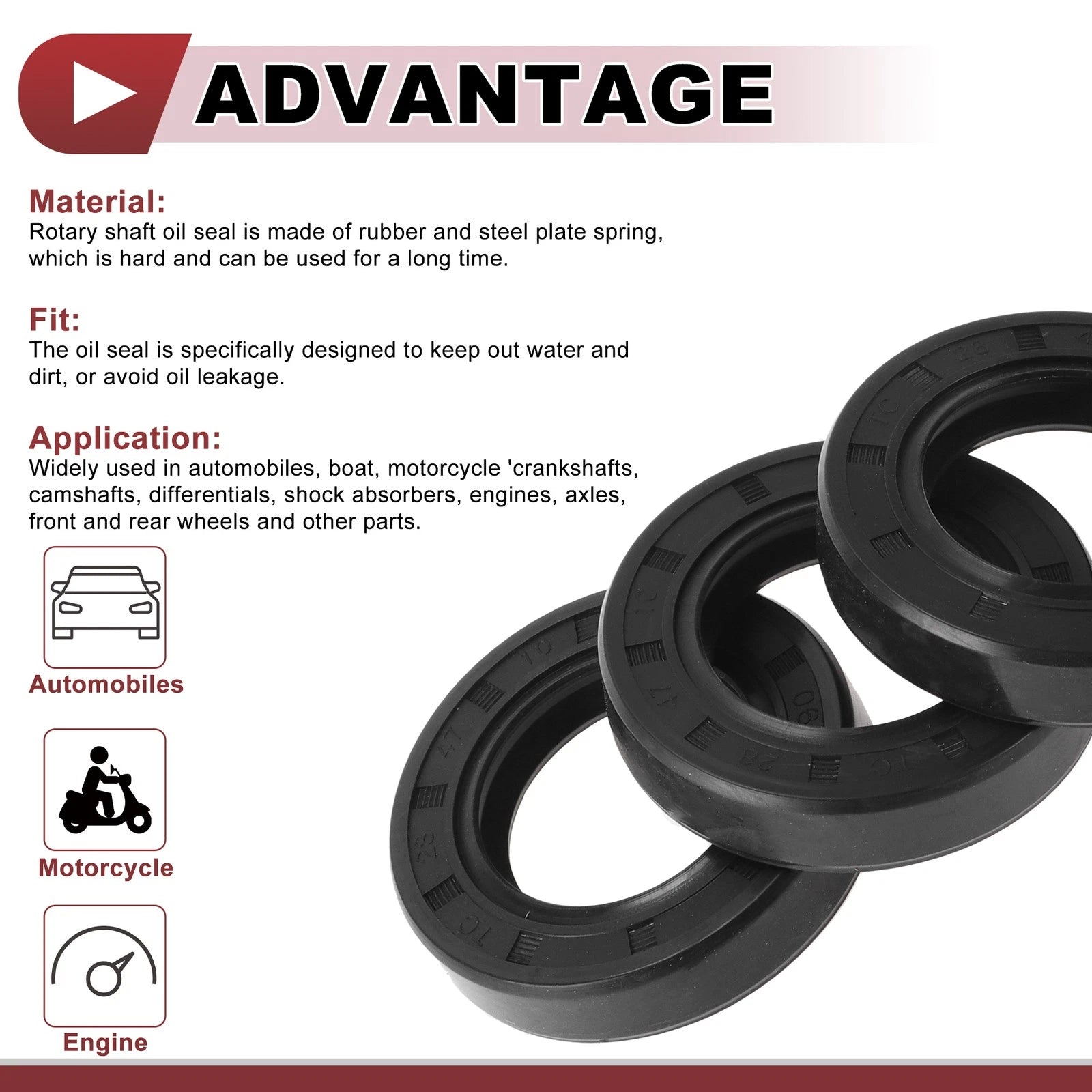Set of 5 Rotary Shaft Oil Seals 28x47x10mm Nitrile Rubber 70 Durometer