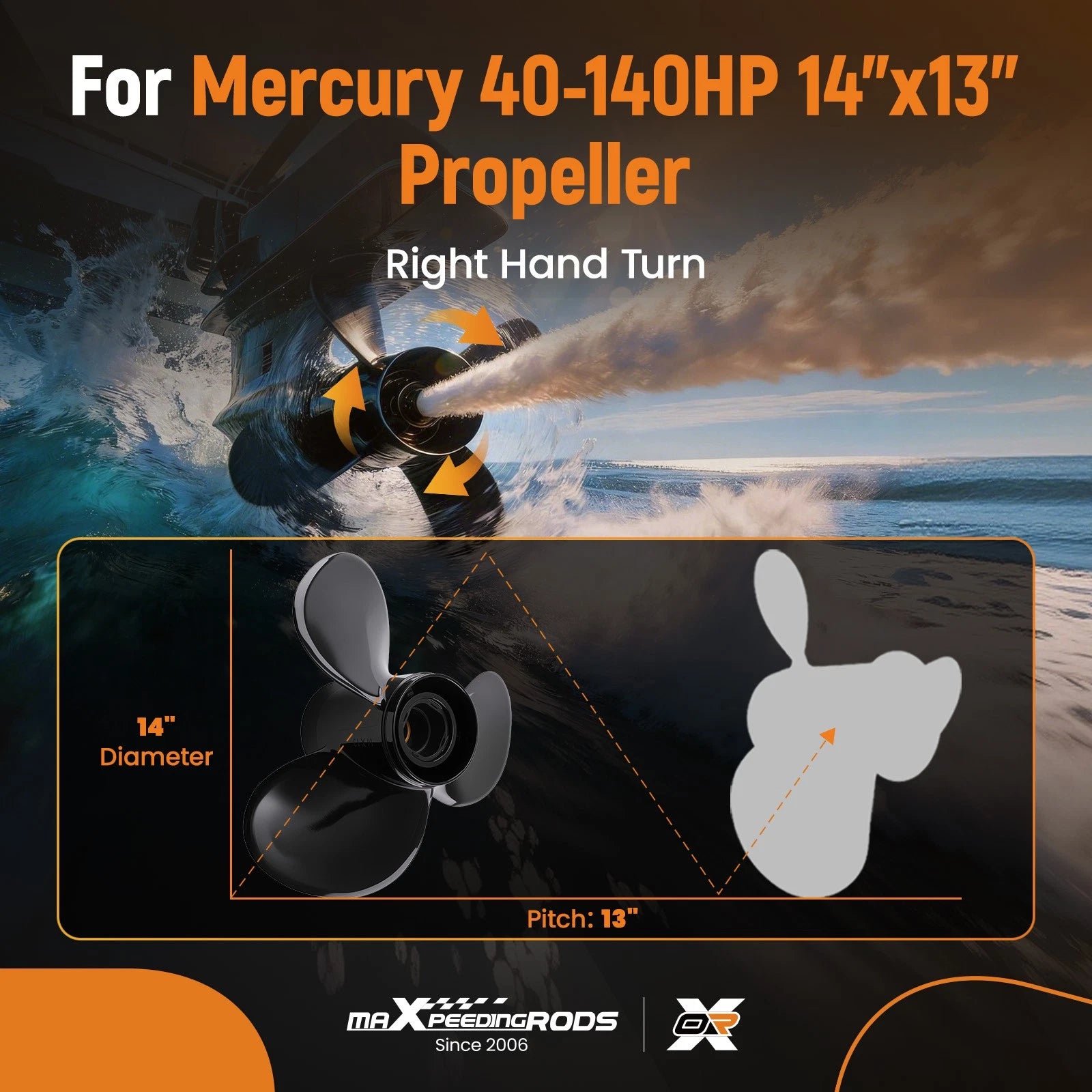 3 Blade Marine Prop 14x13 for Mercury 40-140HP