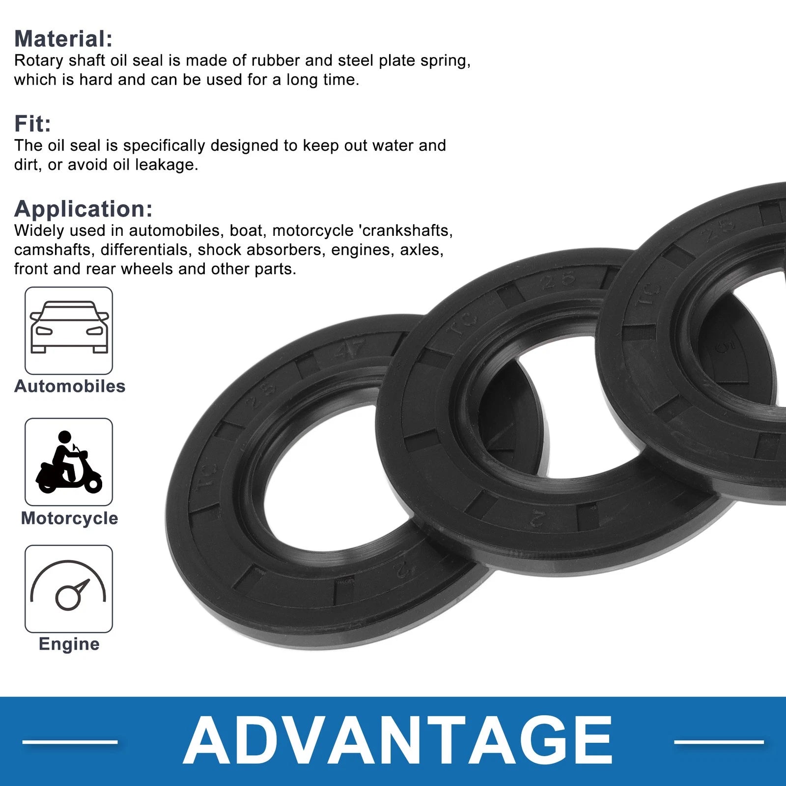 Set of 5 Oil Seal Rotary Shaft Seal Nitrile Rubber 25x47x5mm