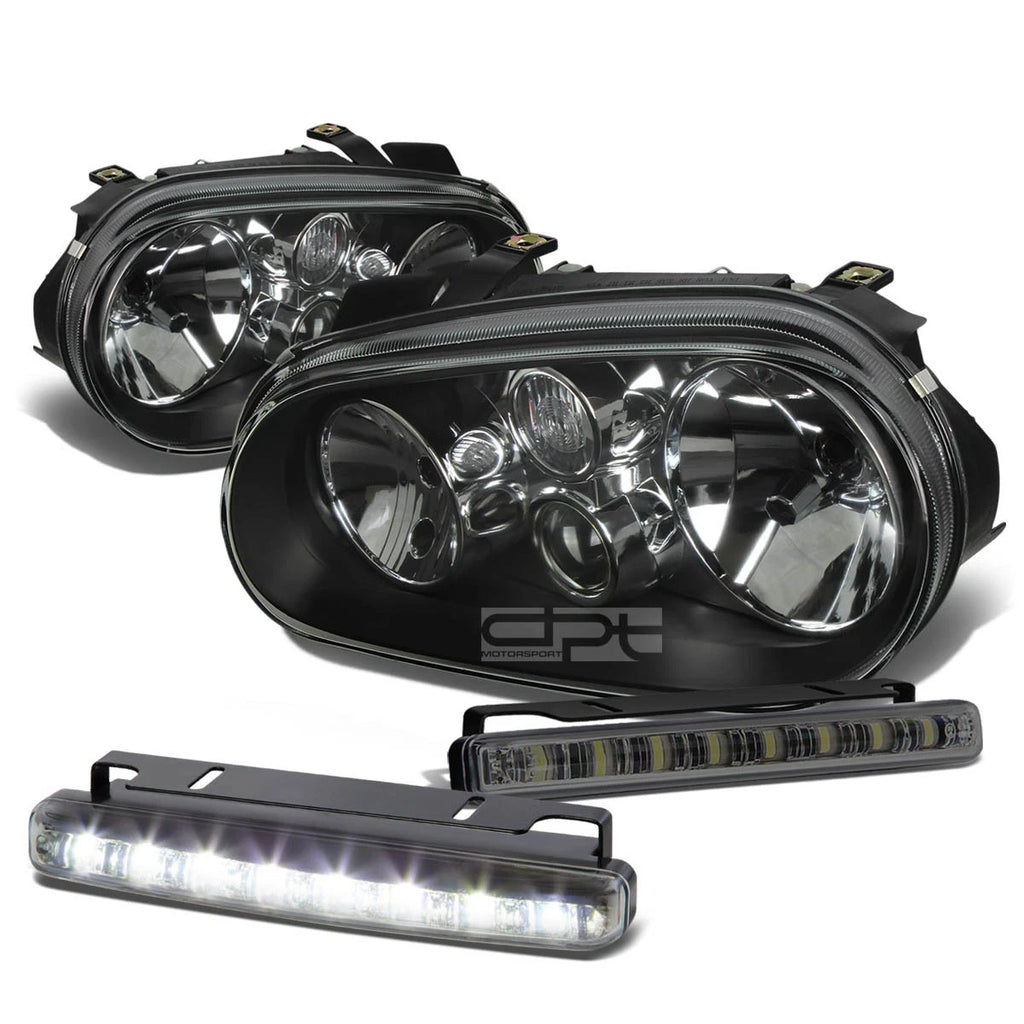Black Housing Clear Head + Corner + Smoked LED Fog Light Kit for VW Golf MK4 (1999–2004)