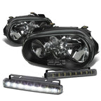 Black Housing Clear Head + Corner + Smoked LED Fog Light Kit for VW Golf MK4 (1999–2004)
